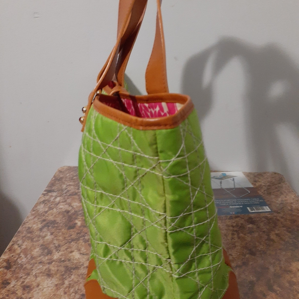 Lilly Pulitzer Off The Wagon Quilted Green Canvas Tote Shoulder Bag - Picture 3 of 8